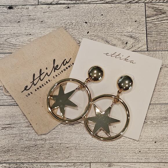 Ettika Star Hoop Dangle Earrings 18KP Statement Dramatic Bold Night Out - Picture 5 of 7